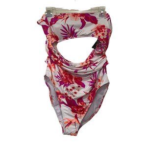 Ambrielle Whiten Floral Cutout One Piece Swimsuit